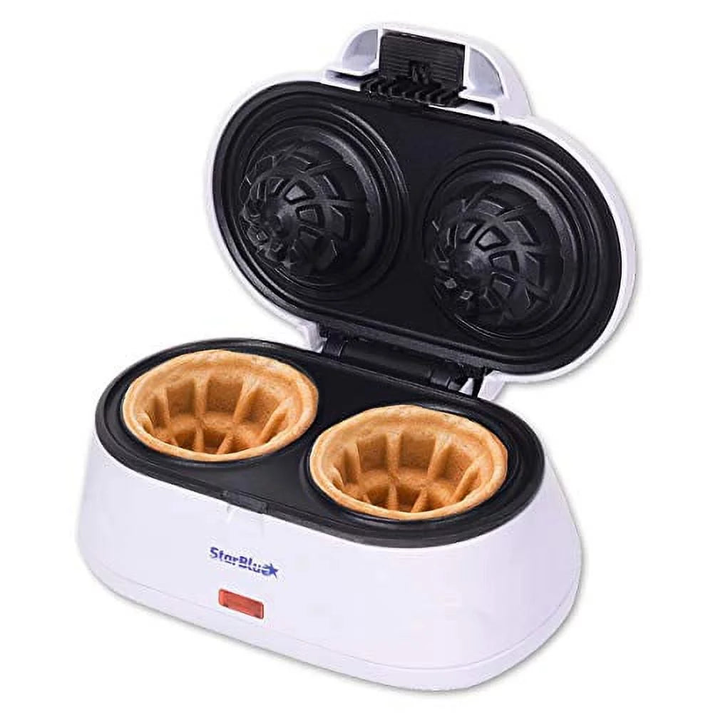 Double Waffle Bowl Maker By Starblue - White - Make Bowl Shapes Belgian Waffles In Minutes | Best For Serving Ice Cream And Fruit | Gift Ideas 110V 50/60Hz 1200W