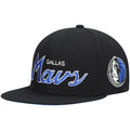 Men's Mitchell & Ness Black Dallas Mavericks Hardwood Classics Script 2.0 Snapback Hat - OSFA