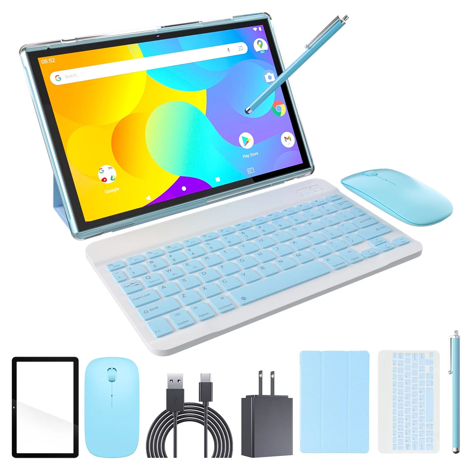 Tablet 2 in 1 Tablet with Keyboard Including Case Mouse Stylus Touch Screen Protector Film, 10 inch Tablet Android 11.0 Tablets PC, 10.1  HD Tab 6000mah Battery 32GB+512GB Expandable Tableta Computer