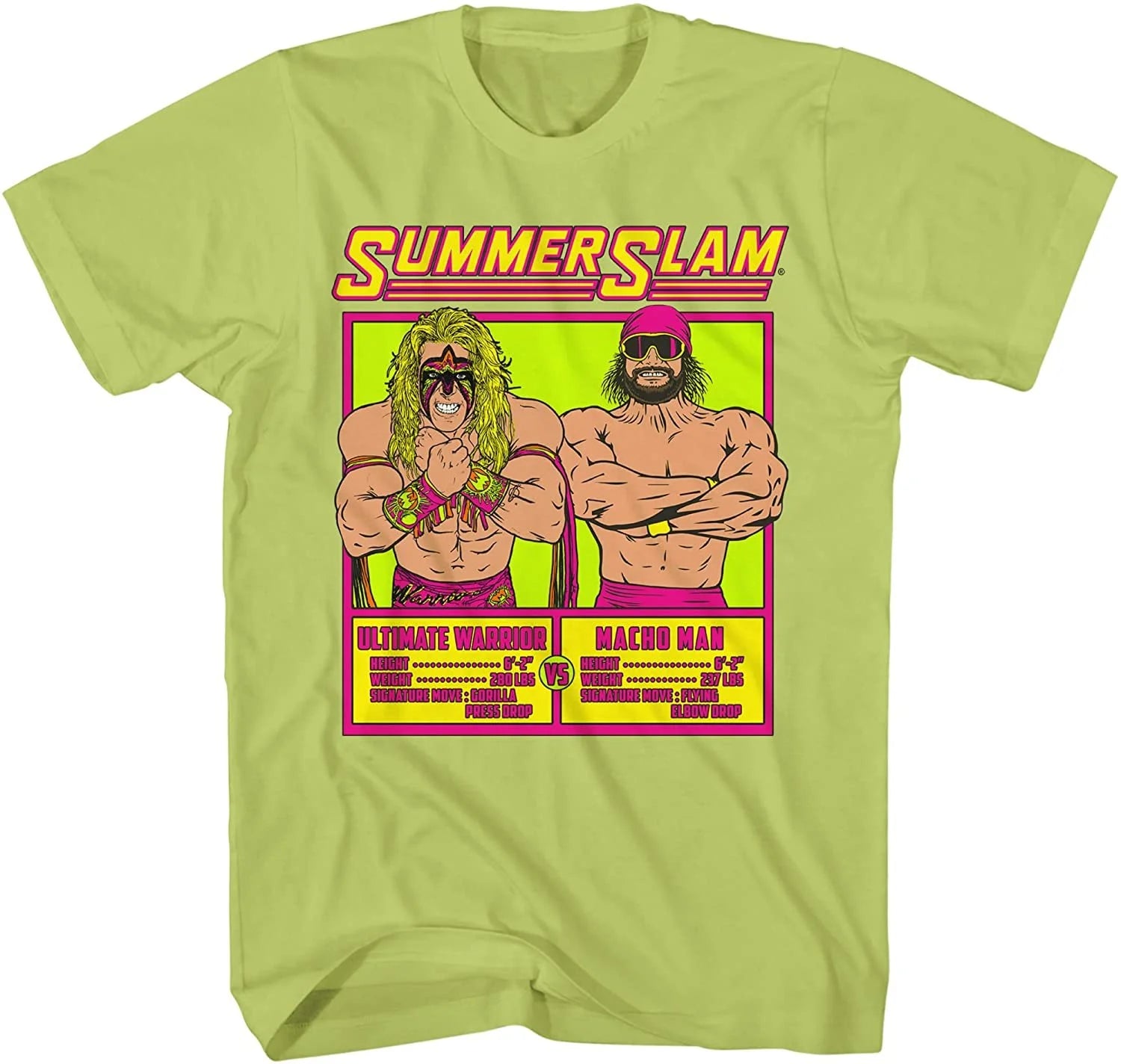 WWE SummerSlam Ultimate Warrior Shirt - Macho Man Vs Ultimate Warrior - Mens World Wrestling Champion T-Shirt Lime, Large