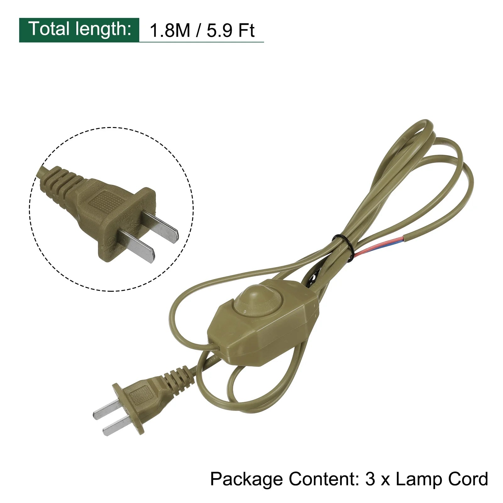 Uxcell Lamp Cord with Dimmer Switch 1.8M Replacement Lamp Repair Part, Brown Pack of 3