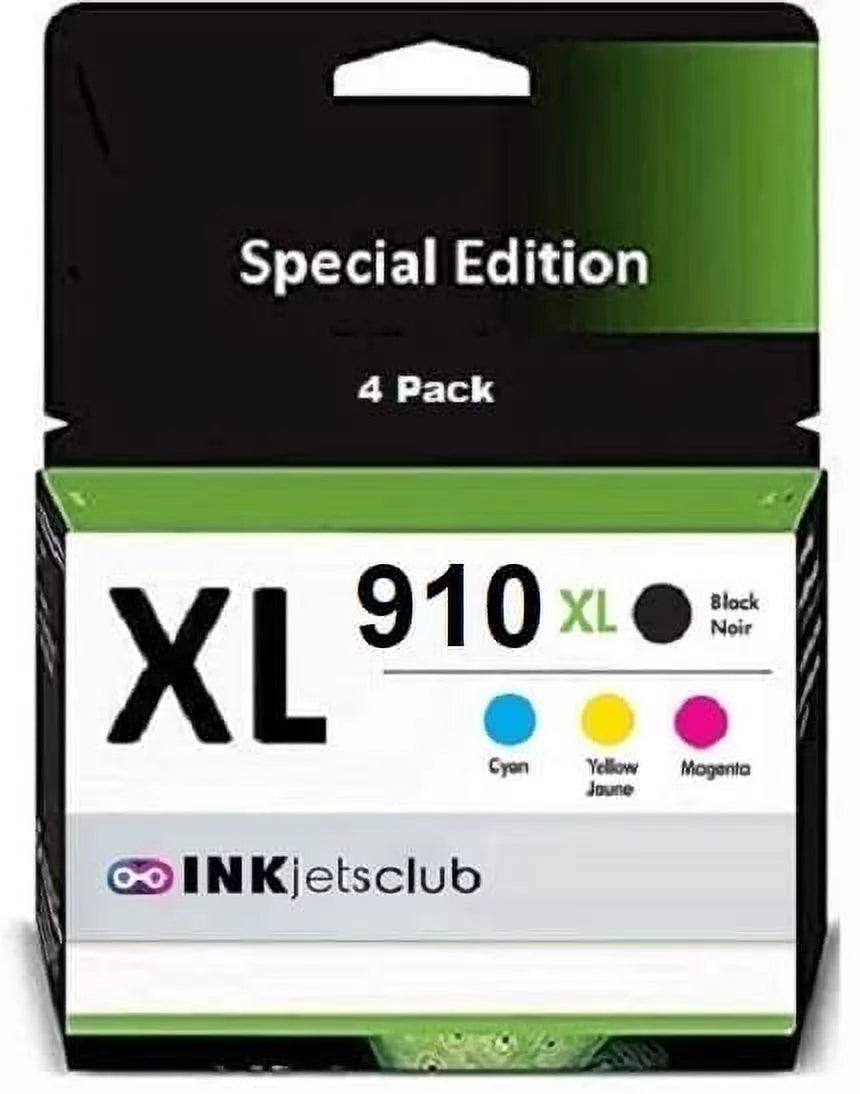 Restored Inkjetsclub Compatible Ink Cartridge Replacement for HP 910 XL Value Pack. Works with OfficeJet Pro 8610 8600 8615 8620 8625 8100 276dw 251dw Printers. (4 Pack (Black, Cyan, Magenta, Yellow) (Refurbished)