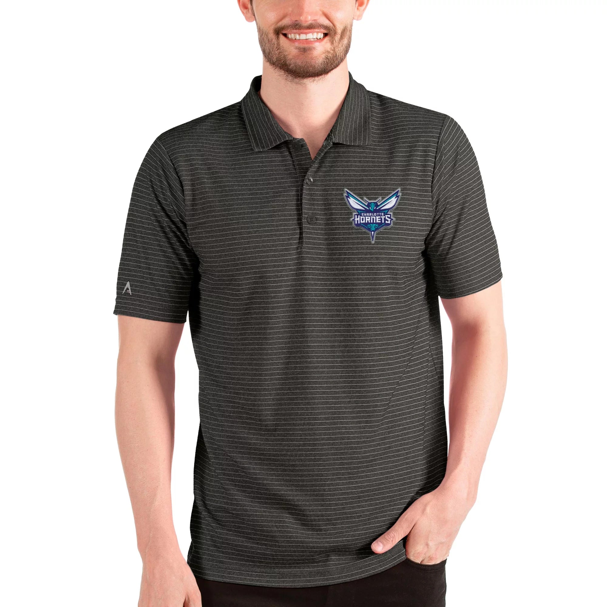 Men's Antigua Heathered Black/Silver Charlotte Hornets Esteem Polo