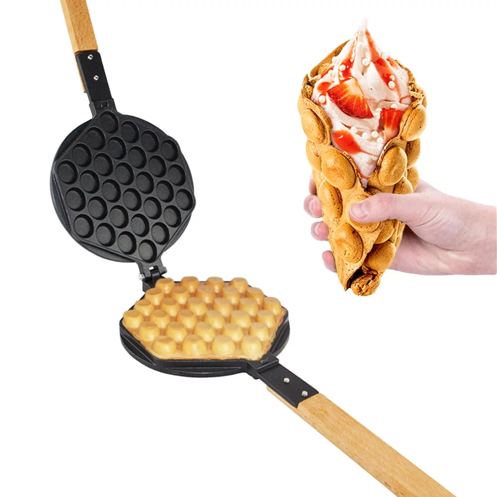 ALDKitchen Bubble Waffle Maker | Egg Waffle Pan for Kitchen Stove | Nonstick 180 Degree Rotating Waffle Iron | Nonstick