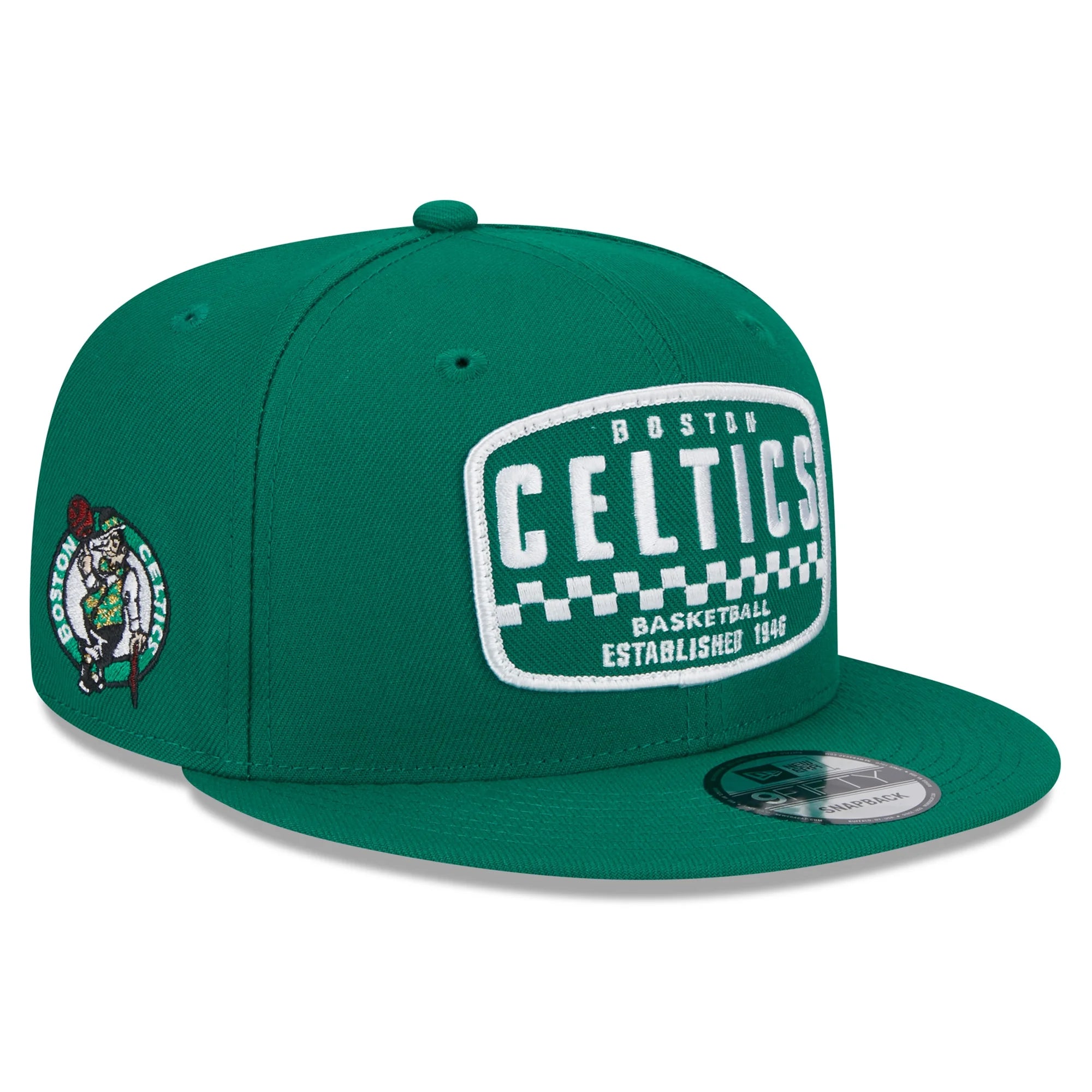Men's New Era Kelly Green Boston Celtics  Rally Drive Finish Line Patch 9FIFTY Snapback Hat - OSFA