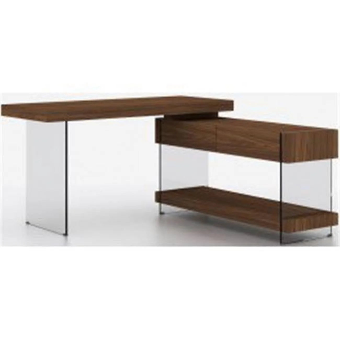 Elm Desk - White High Gloss & Walnut Veneer