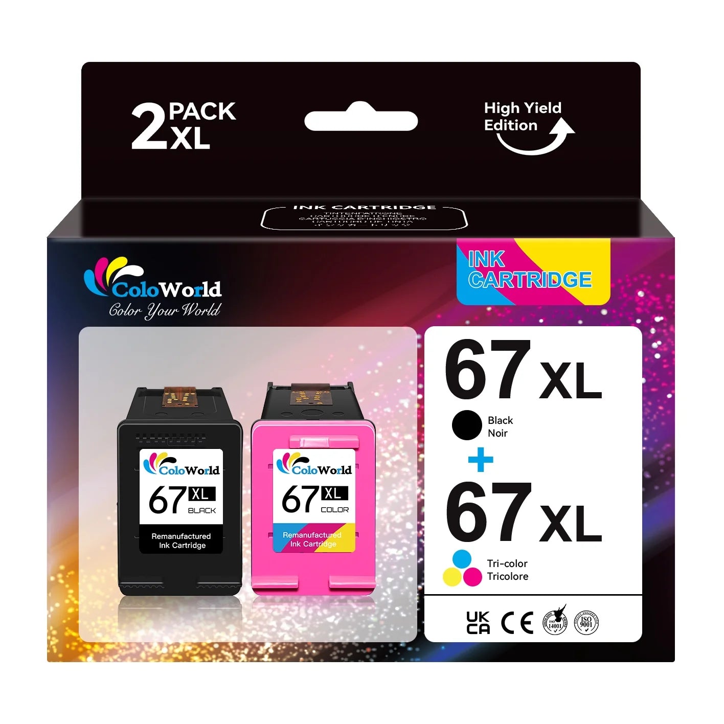 67XL Ink Cartridge  67  for HP 67XL 67 XL Black and Tri-Color For Deskjet 4155 2755 2732 2752 2722 Envy 6055 6400 6000 6052 (2 Pack)