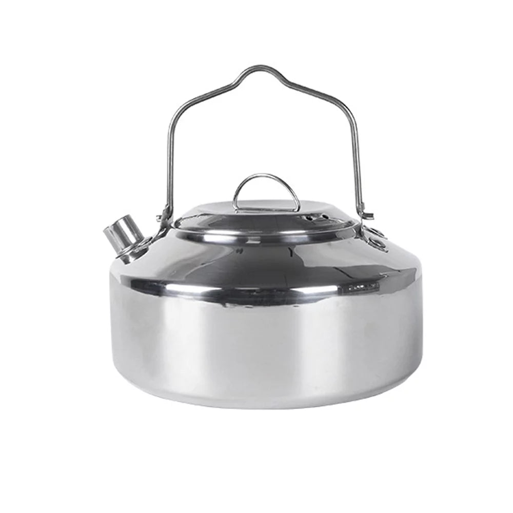 OWSOO Outdoor Stainless Steel Kettle Locking Handle Camping Hung Pot Portable Coffee Pot Picnic Cooker 1L Teapot Cooking Accessory