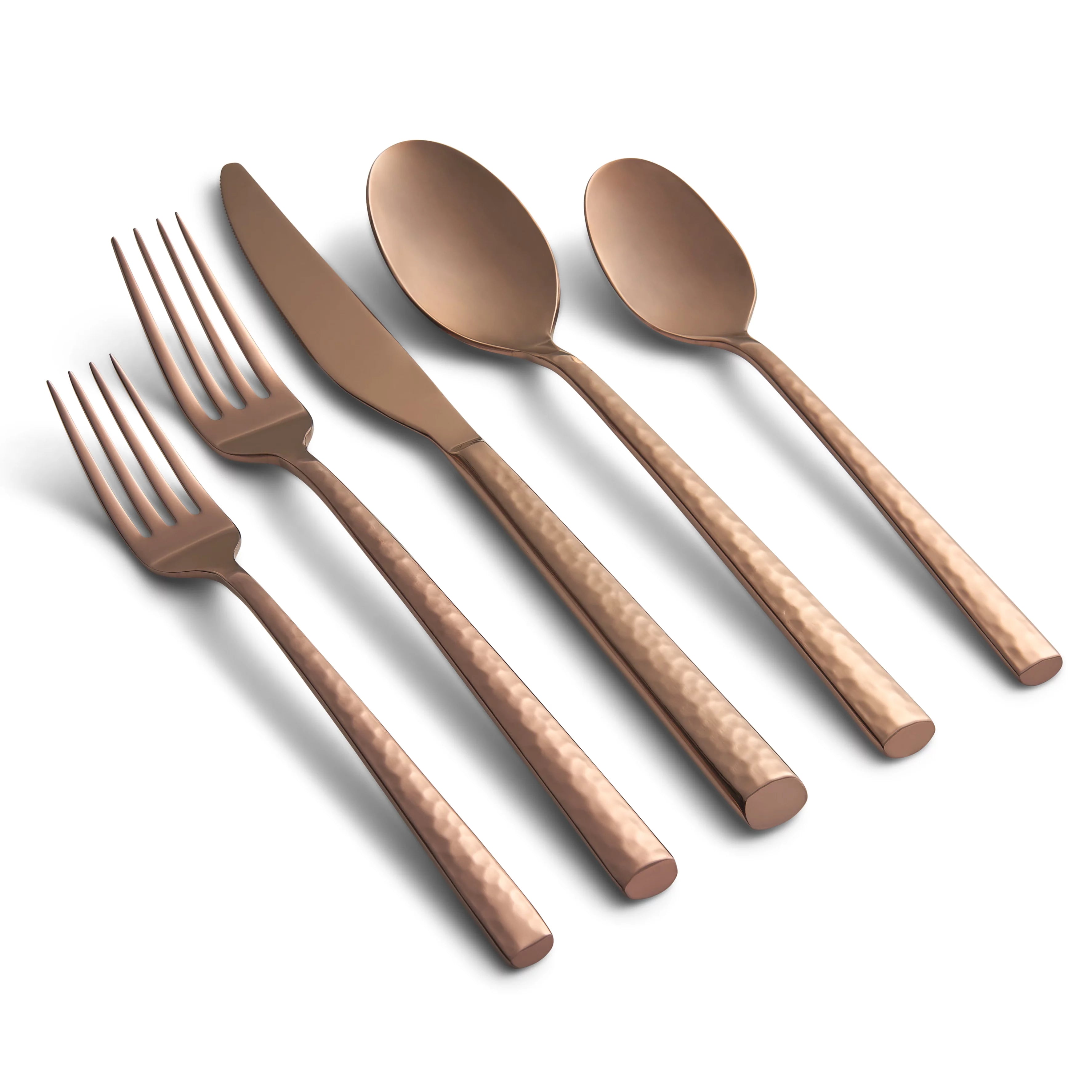 Graze by Cambridge Toya Forged 18/0 Stainless Steel Hammered Copper Mirror 20-Piece Flatware Set, Service for 4