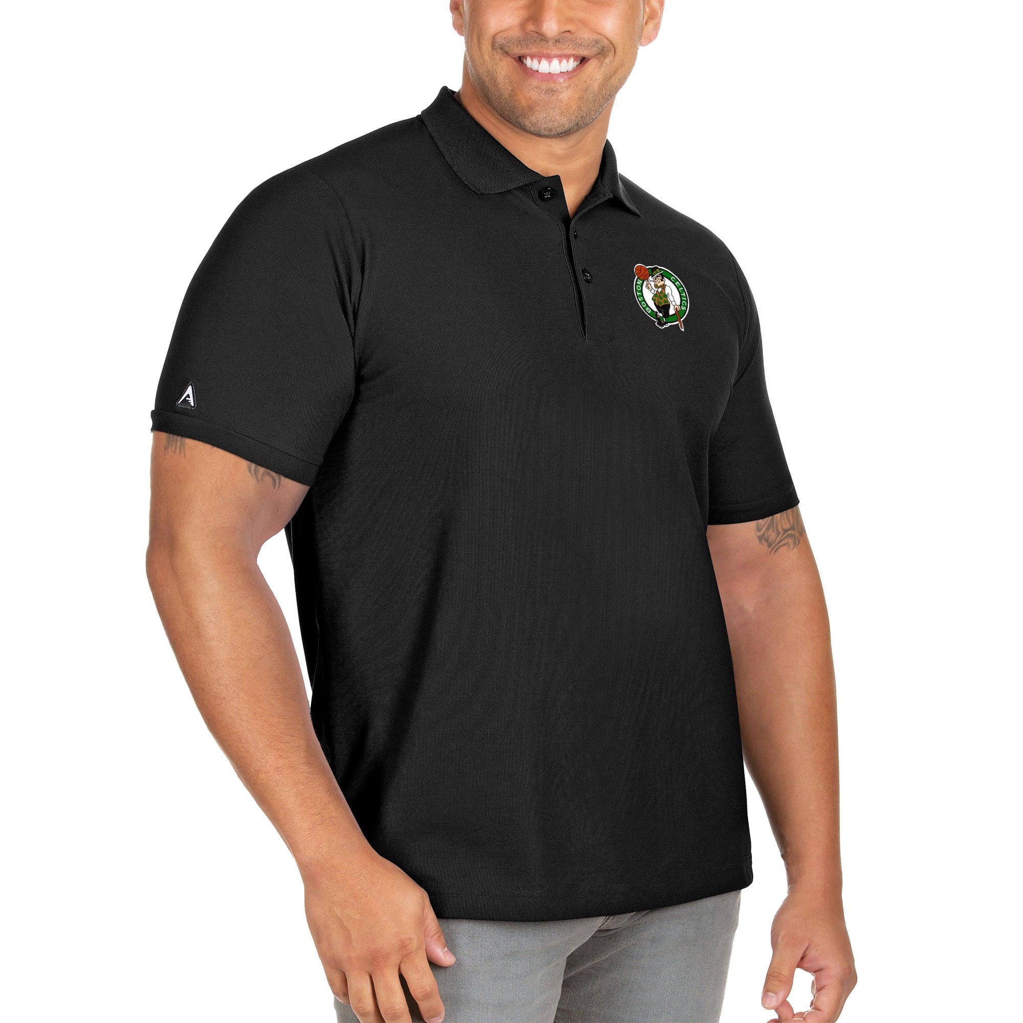 Men's Antigua Black Boston Celtics Big & Tall Legacy Pique Polo