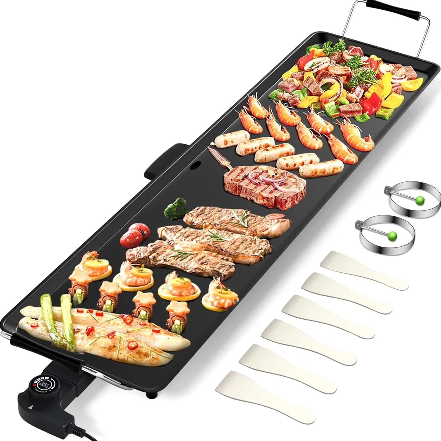 Large Electric griddle, 35 Teppanyaki Grill Extra Large Table Top Griddle, Portable BBQ Grill Electric, with Drip Pan and Adjustable Temperature for Party/Home/Camping Cooking