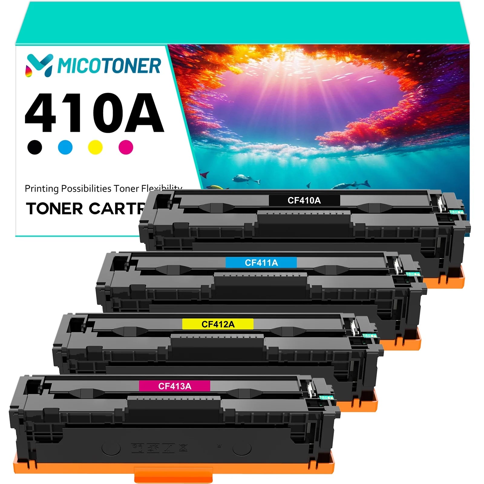 410A Laserjet Toner Cartridge Compatible for HP 410A 410X CF410A CF411A CF412A CF413A Laserjet Pro MFP M477fnw M477fdw M477fdn M452dn M452nw M477 M452 M377 Printer Ink (Black Cyan Yellow Magenta)