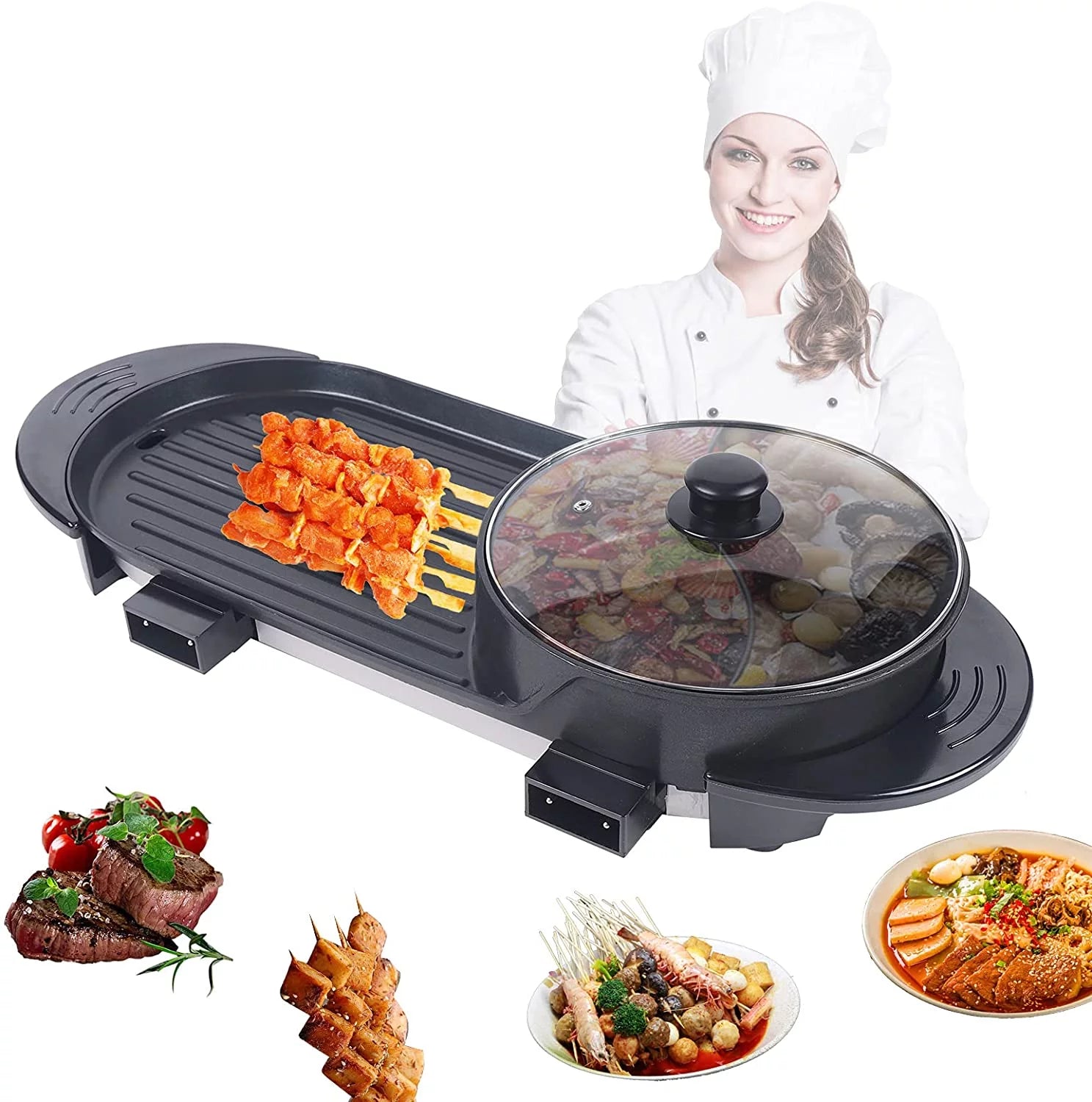 TFCFL Portable Electric 2-in-1 Shabu Pot and BBQ Teppanyaki ,for Family Dinners, Outdoor Parties