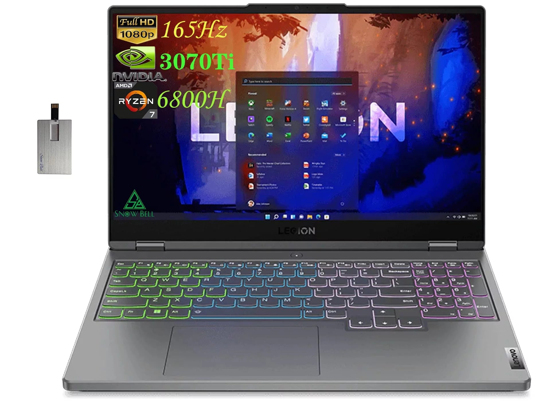 Lenovo Legion 5 Gen 7 15.6 FHD 165Hz Gaming Laptop, AMD Ryzen 7 6800H, 64GB DDR5 RAM, 4TB PCIe SSD, GeForce RTX 3070Ti, 4zone RGB Backlit Keyboard, Gray, Win 11 Pro, 32GB USB Card