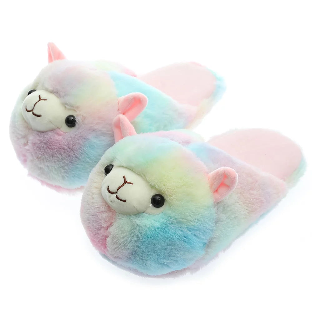 Camo Alpaca slippers stuffed animal slippers womens slippers llama slippers girls (5-8, Alpaca)