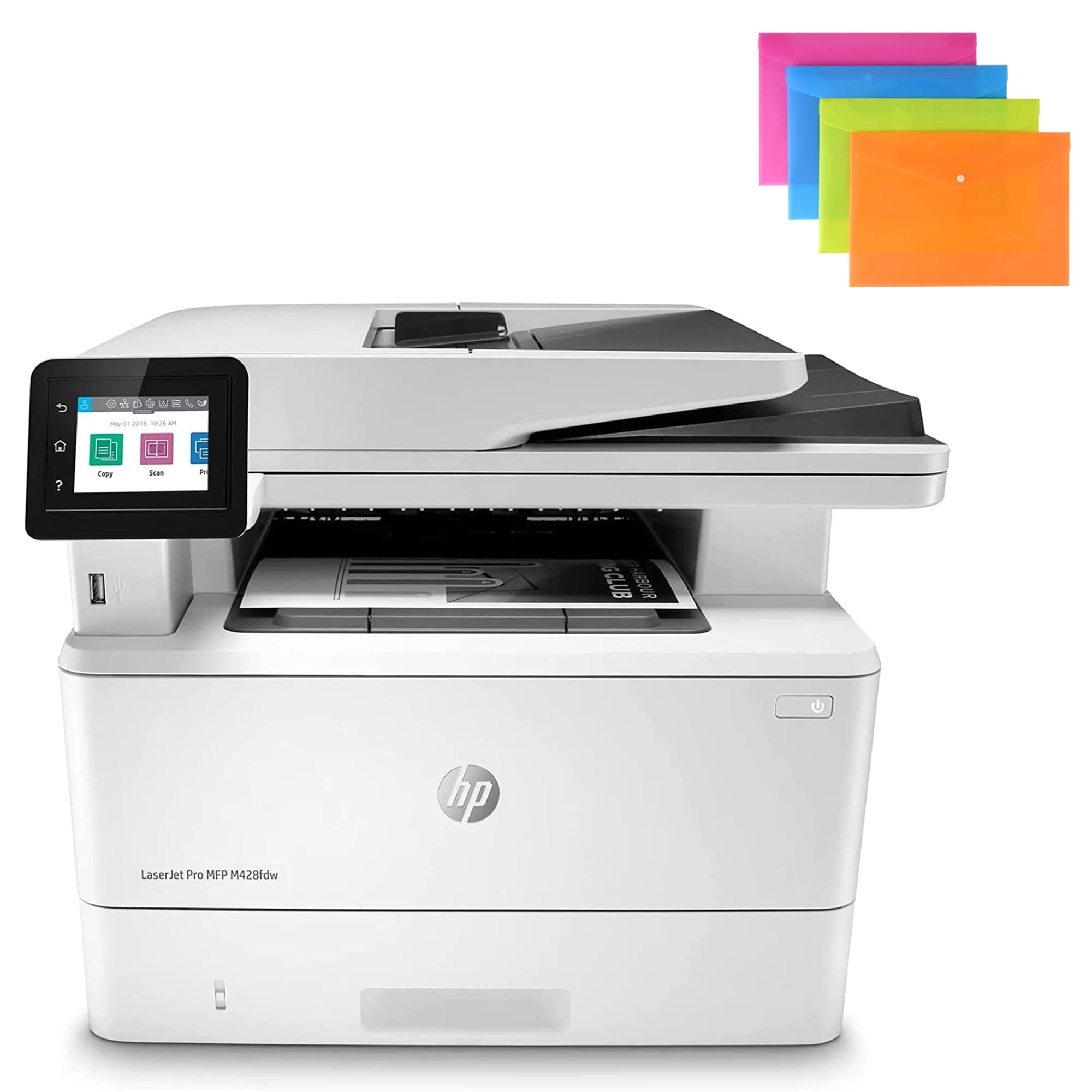 H - P LaserJet Pro MFP M428fdw Wireless Monochrome All-in-One Printer, Print & Copy & Scan & Fax, 40ppm, 2.7 Color Touchscreen Display, 4800 x 600dpi, Auto 2-Sided Printing, Wi-Fi, GINA File Folders