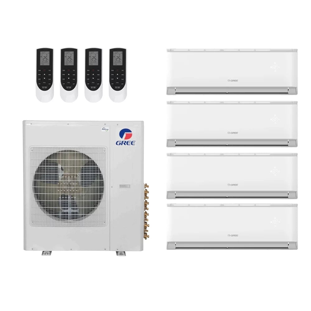 Gree 51,000 Btu 21 Seer 4-Zone Ductless Mini Split System - 9K-12K-12K-18K - MULTI42HP230V1CO-VIR09HP-(2) VIR12HP-VIR18HP