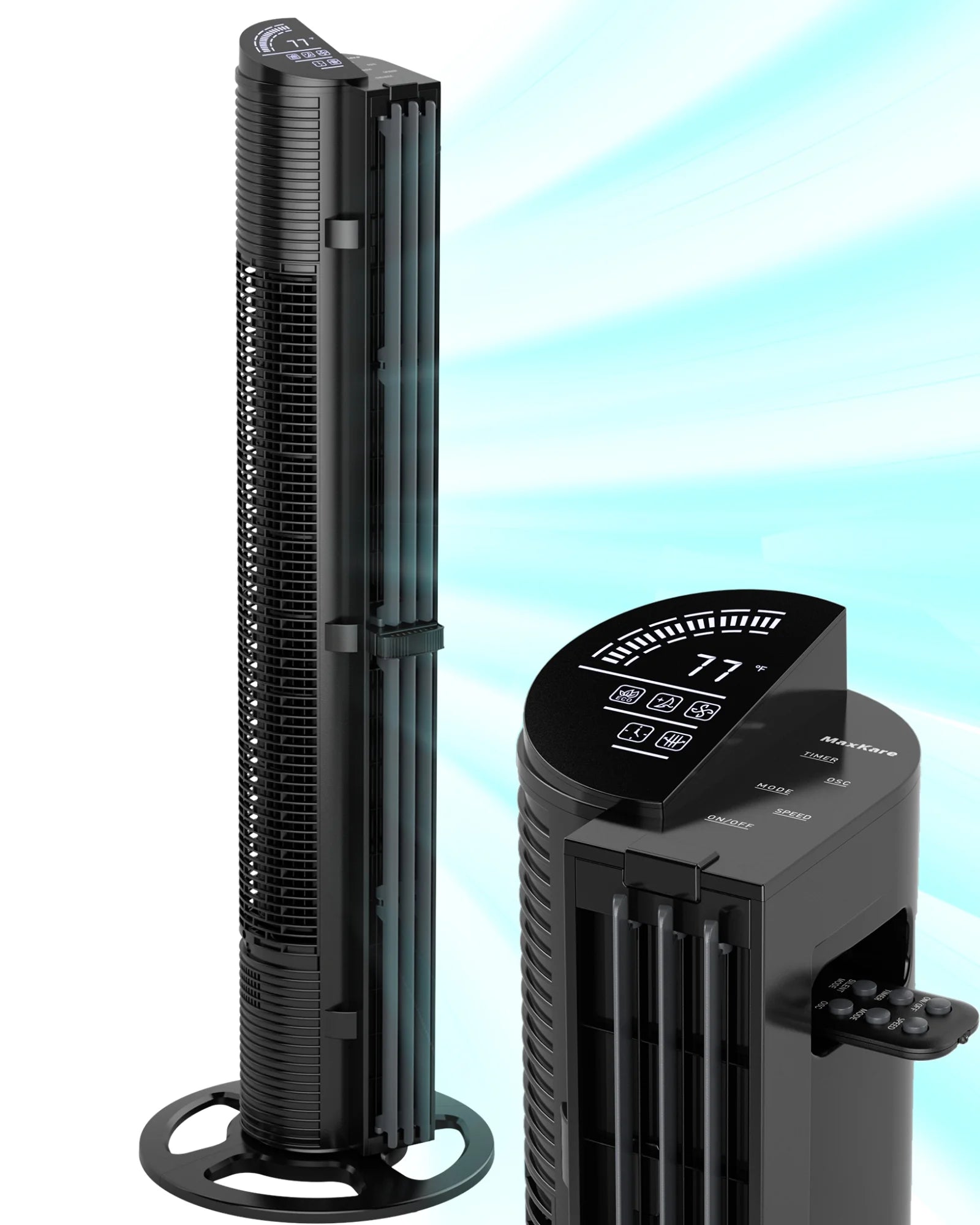 MaxKare 40in Tower Fan Cooling Fan with Remote Control, 6 Speeds, 3 Wind Modes, 15H Timer, Essential Oil Box - Black