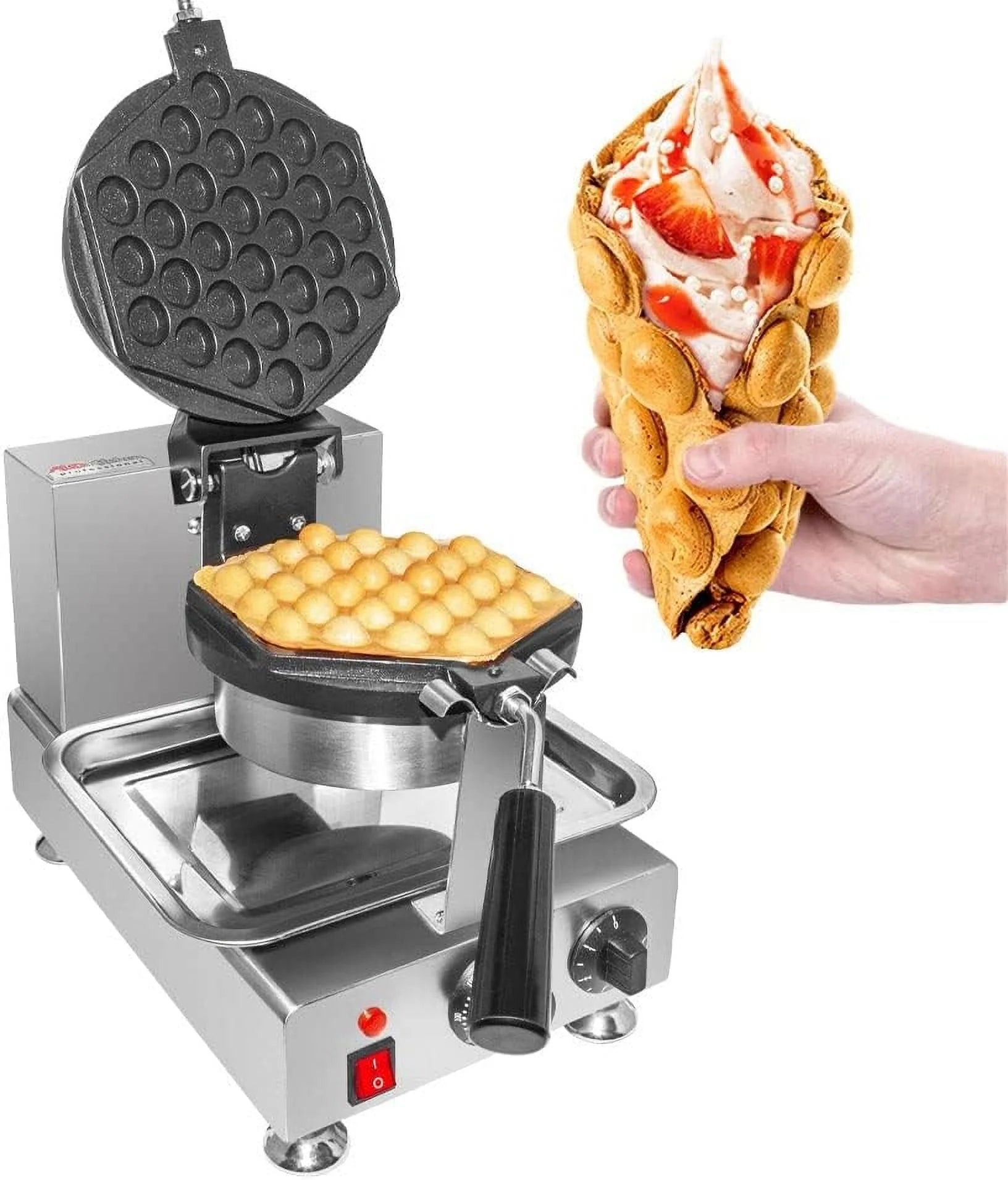Bubble Waffle Maker | Waffle Iron With Nonstick Coating | Stainless Steel (Rotating (Hexagon-Shaped))