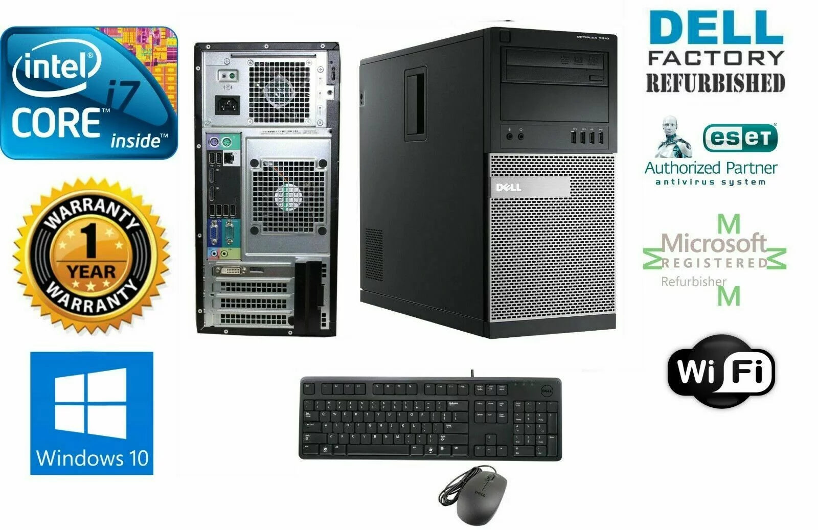 Dell Gaming TOWER DESKTOP i7 4770 Quad 3.4GHz 32GB SSD+1TB NVIDIA GTX 1060 - Used