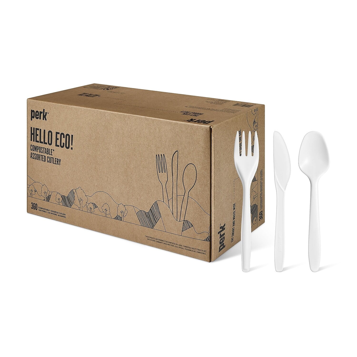 Perk Eco-ID Mediumweight Compostable Cutlery Set White 120 Sets/Pack PK56205