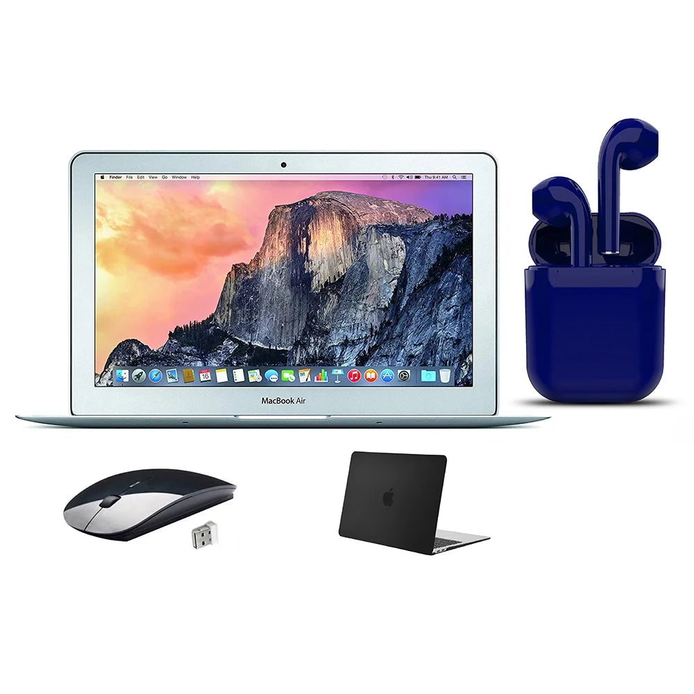 Restored Apple MacBook Air 11.6-inch Intel Core i5 4GB RAM Mac OS 128GB SSD Bundle: Black Case, Wireless Mouse, Bluetooth/Wireless Airbuds By Certified 2 Day Express (Refurbished)