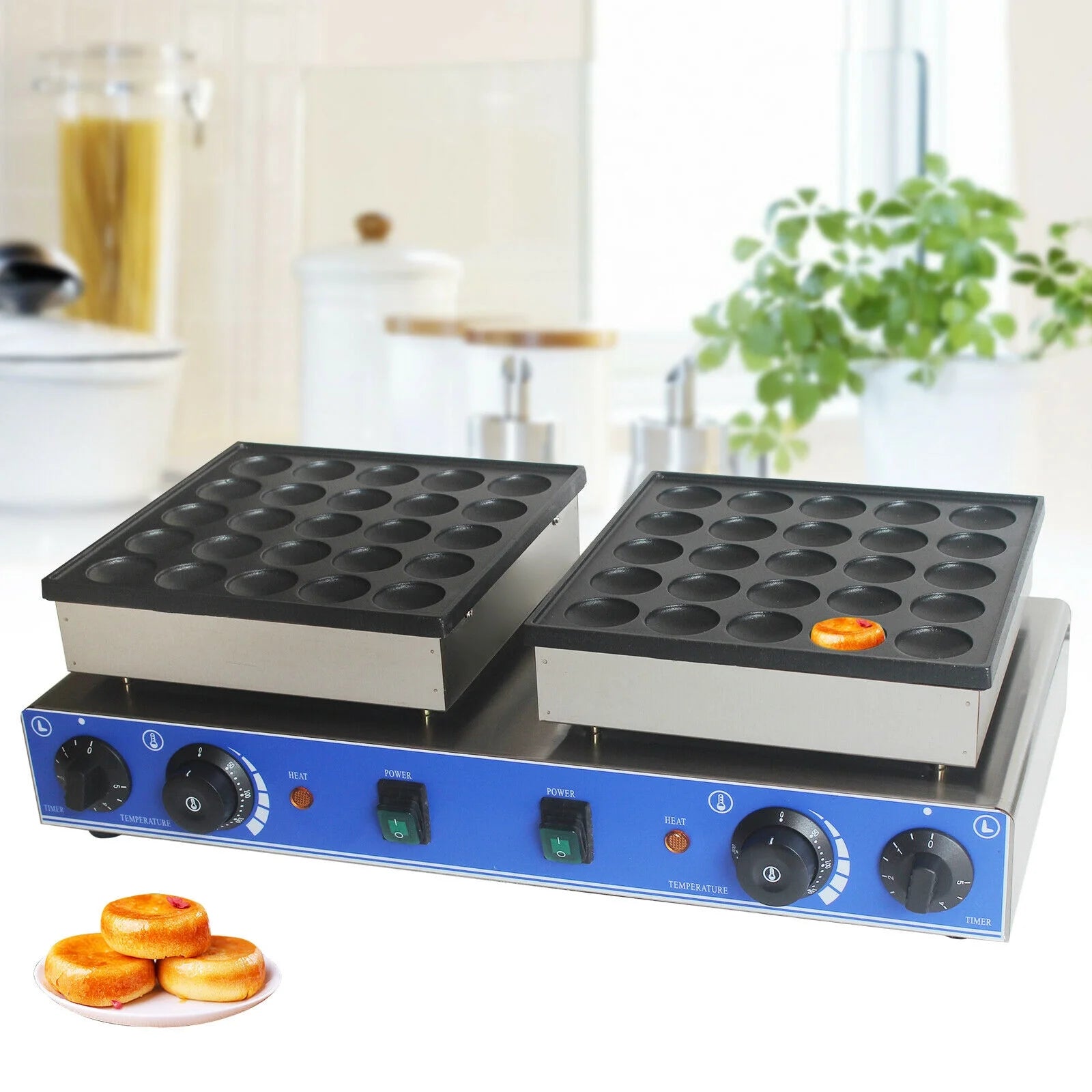 ANQIDI 1600W 25 + 25 Pcs Mini Stainless Steel Waffle Maker Electric Nonstick 1.7 Round Dutch Pancakes Making Machine