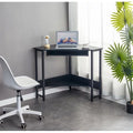LANTRO JS Computer Desk, Corner Desk With Smooth Keyboard Tray& Storage Shelves, Compact Home Office, Small Desk With Sturdy Steel Frame As Workstation For Small Space, BLACK, 28.34''L 24''W 30.11''H