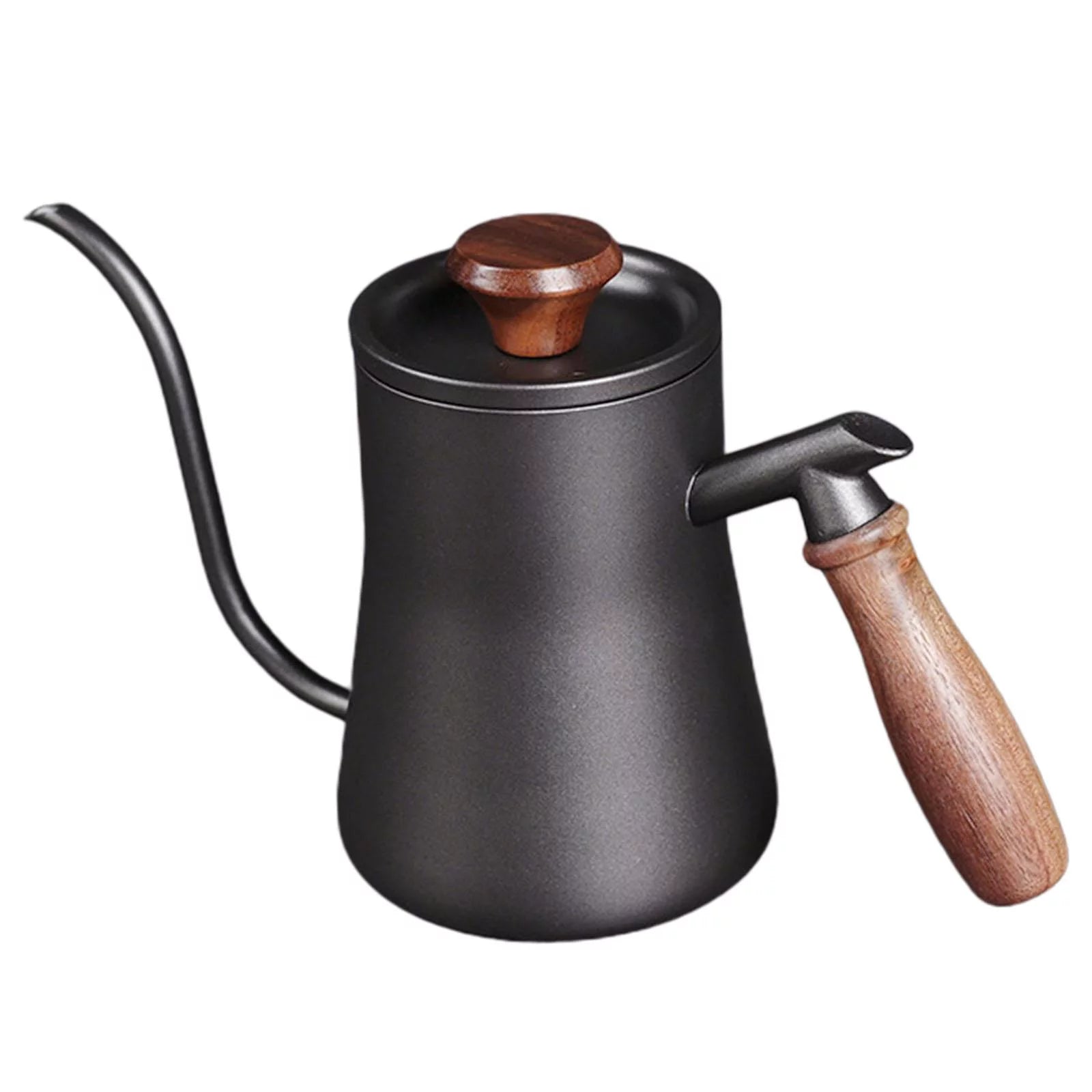 Stainless Steel Drip Kettle with Long Wooden Handle Tea Kettle, Pour Over Coffee Pot Coffee Kettle for Home Kitchen Stovetop, Outdoor - Black