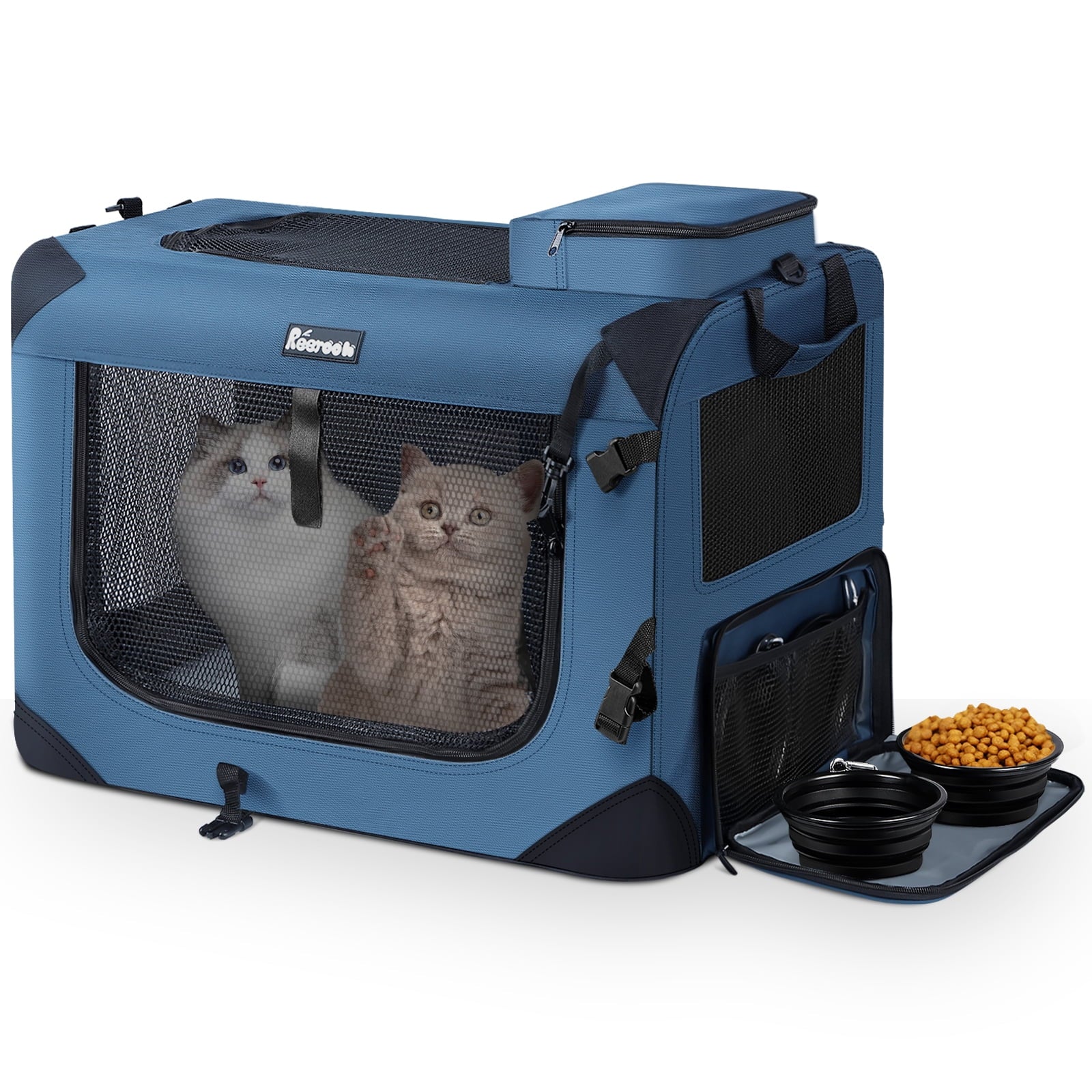 Reerooh Large Pet Carrier 24x17x17, Soft Dog Crate with 2 Bowls, Collapsible Travel Pet Carrier Bag for Cats Dogs Puppies Kittens