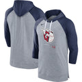 Men's Nike Heather Gray/Heather Navy Cleveland Guardians Baseball Raglan 3/4-Sleeve Pullover Hoodie