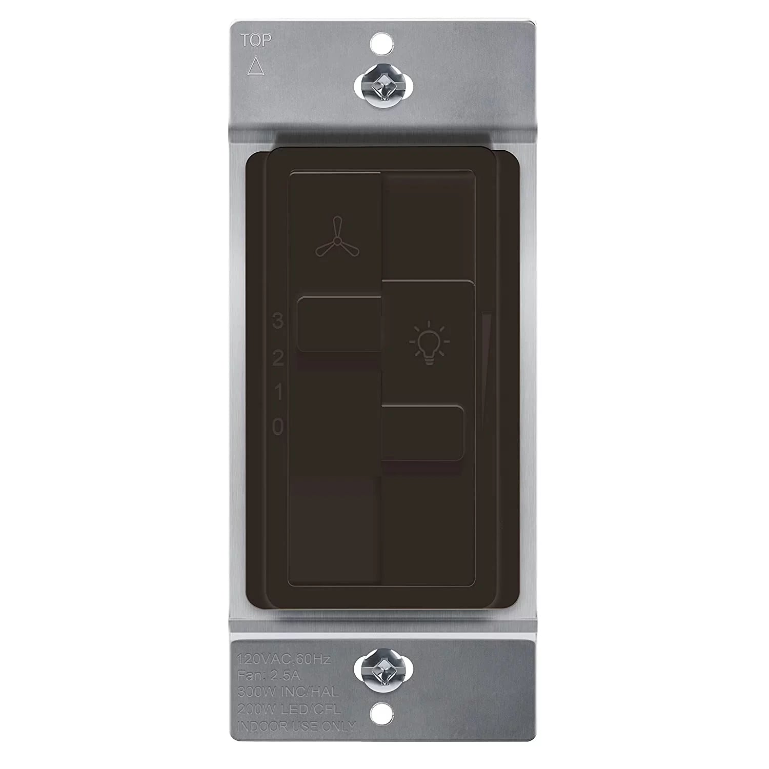 TOPGREENER Kalide Dimmer, 3-Speed Fan Control, Light and Fan Combination Switch, Single Pole, 2.5A, 200W LED/CFL, Neutral Wire Not Required, Brown