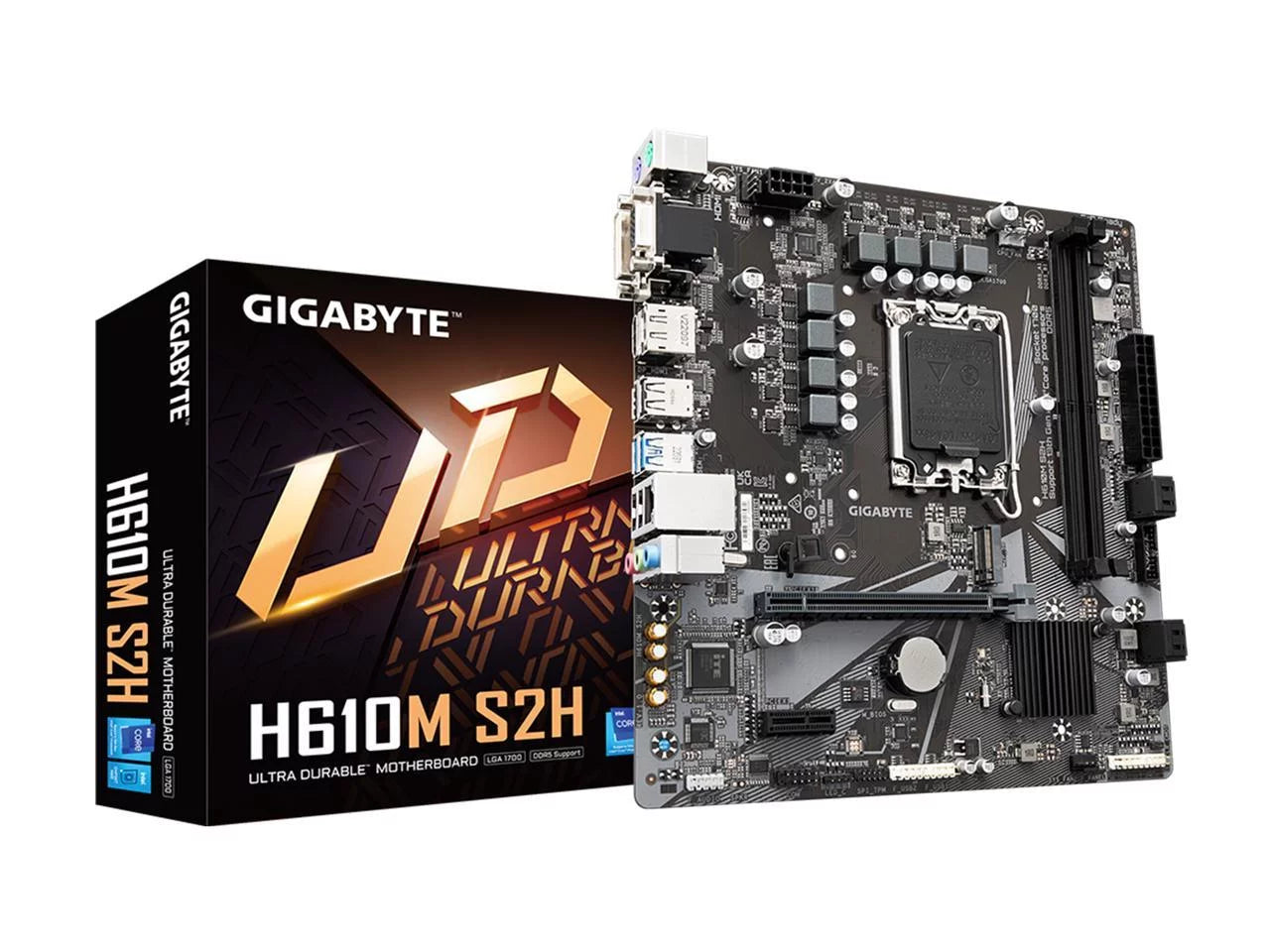 GIGABYTE H610M S2H H610 Intel LGA 1700 Micro ATX Motherboard with DDR5, Single M.2, PCIe 4.0, USB 3.2 Gen1, Realtek GbE LAN
