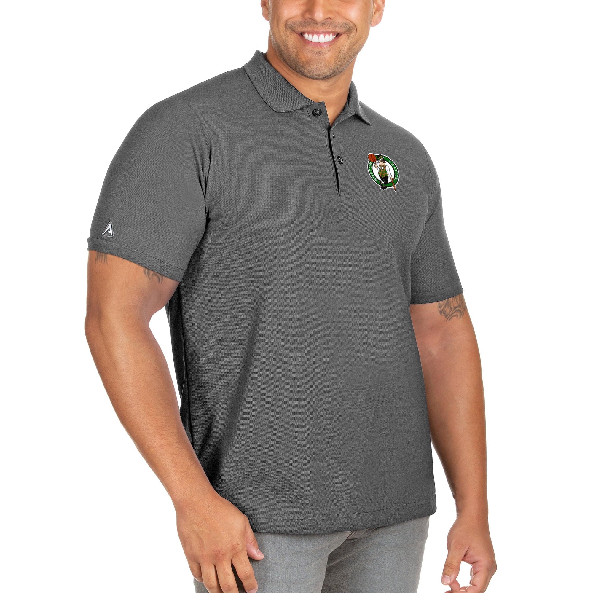 Men's Antigua Gray Boston Celtics Big & Tall Legacy Pique Polo