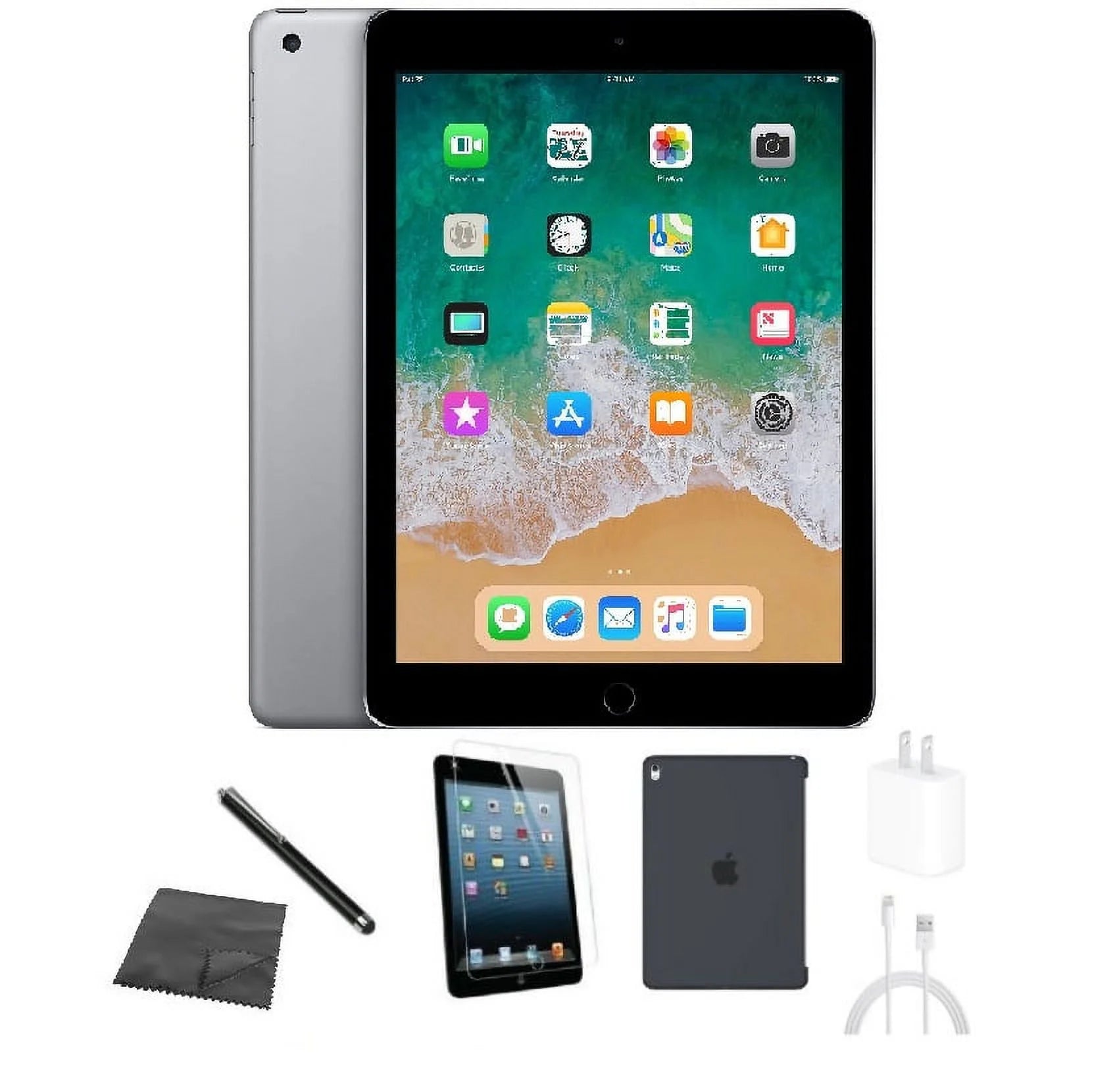 Restored Apple iPad 6th Gen A1954 (WiFi + Cellular Unlocked) 32GB Space Gray Bundle w/ Case, Tempered Glass, Stylus, Charger (Refurbished)