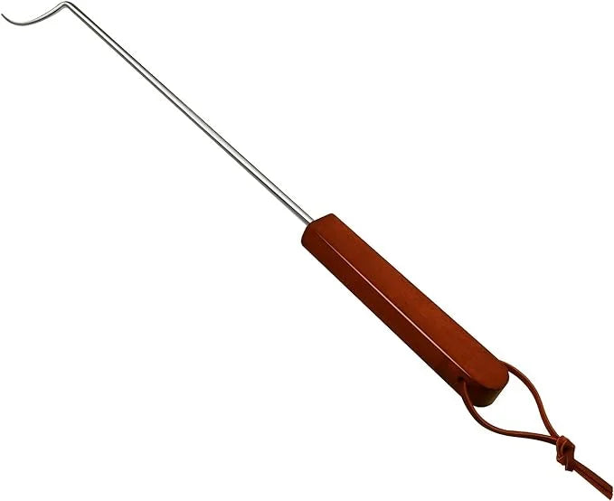 PEPKICN 18 Inches Food Flipper - Stainless Steel BBQ Meat Turner Hook with Wooden Handle (1 Pack Right-Handed)