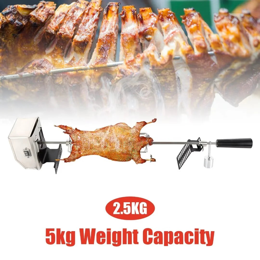 MIDUO 110V Heavy Duty Stainless Steel Universal Complete Grill Rotisserie Kit, Electric Motor/Meat Forks 45'' & 53'' X 1/2'' Hexagon Spit Rod for Pig Lamb Cooker Grill for Family, Resort