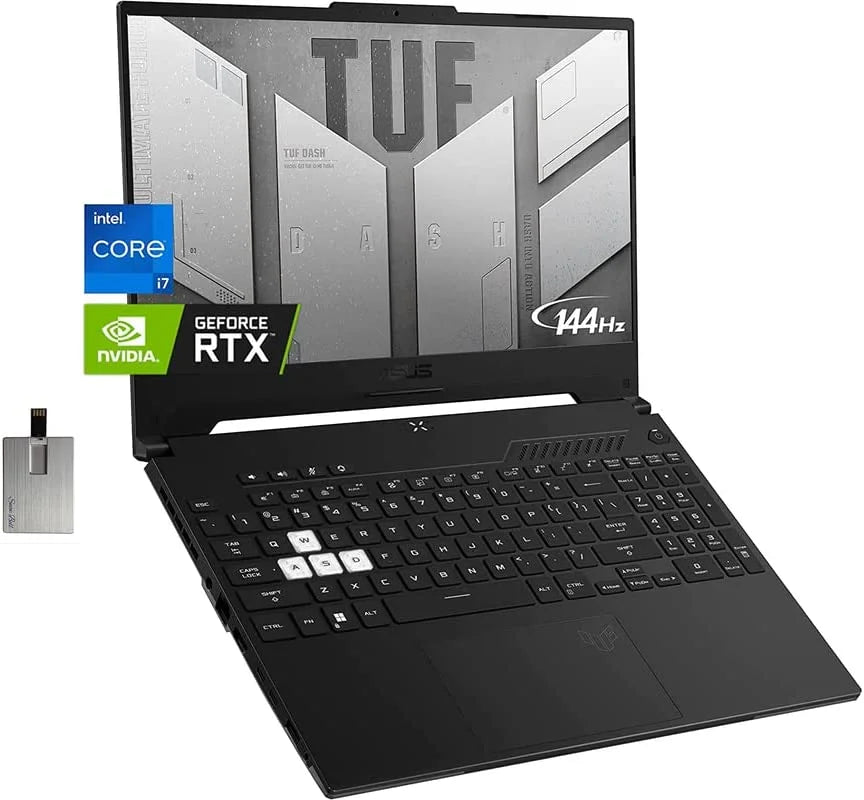 ASUS TUF Dash 15.6 144Hz Gaming Laptop, Intel 12th Core i7-12650H, 32GB DDR5 RAM, 1TB PCIe SSD, NVIDIA GeForce RTX 3070 Graphics 8GB, Backlit Keyboard, Windows 11, with Hotface 32GB USB Card