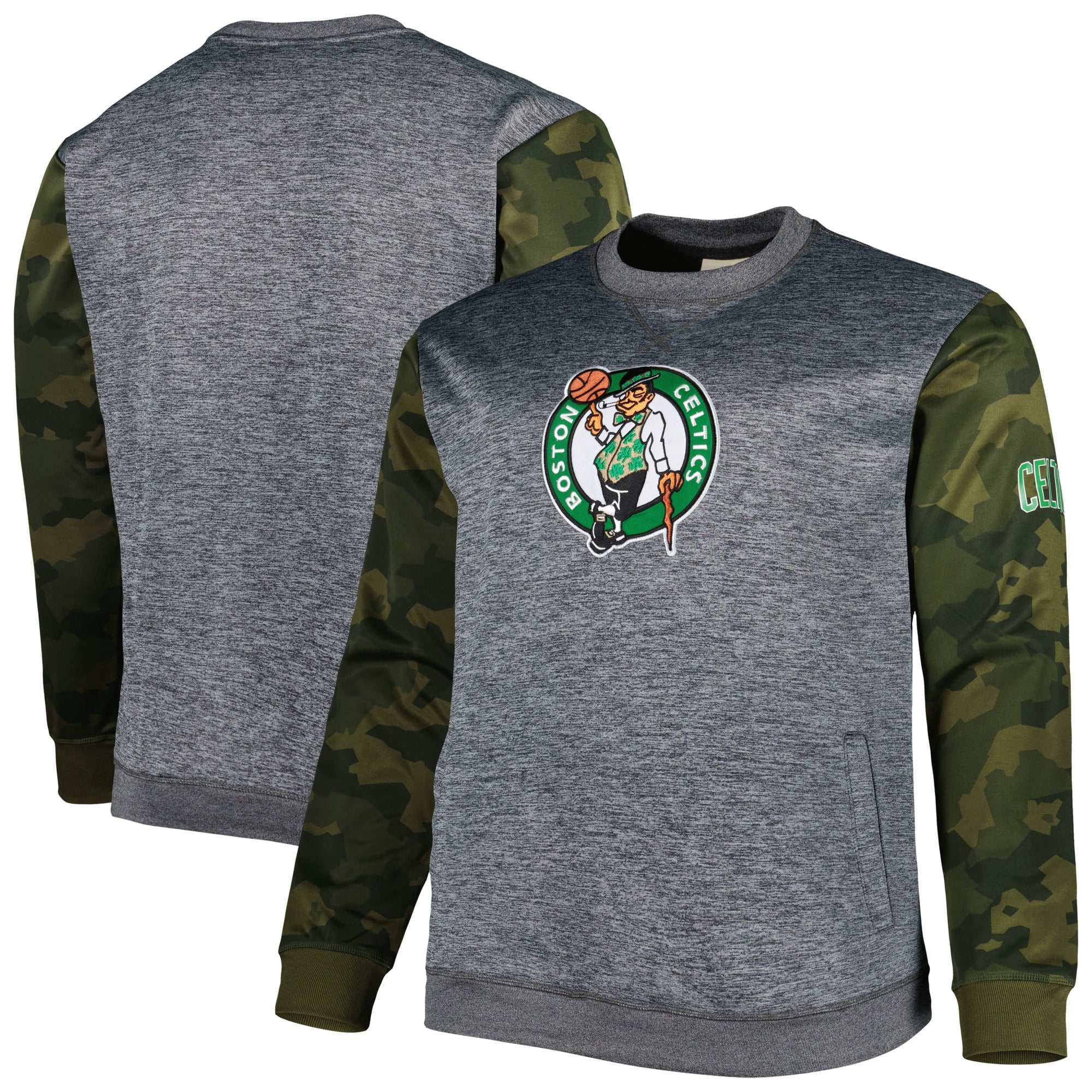 Men's Fanatics Branded Heather Charcoal Boston Celtics Big & Tall Camo Stitched Sweatshirt