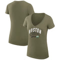 Women's G-III 4Her by Carl Banks Olive Green Boston Celtics Filigree Logo V-Neck Fitted T-Shirt