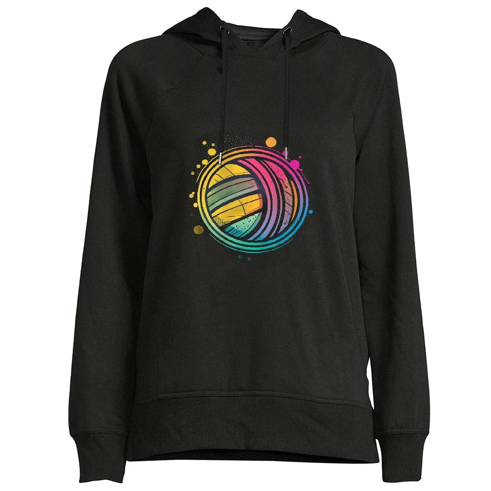 COMIO Women's Worn Out Volleyball Thrasher Hoodie Simple Graffiti Black