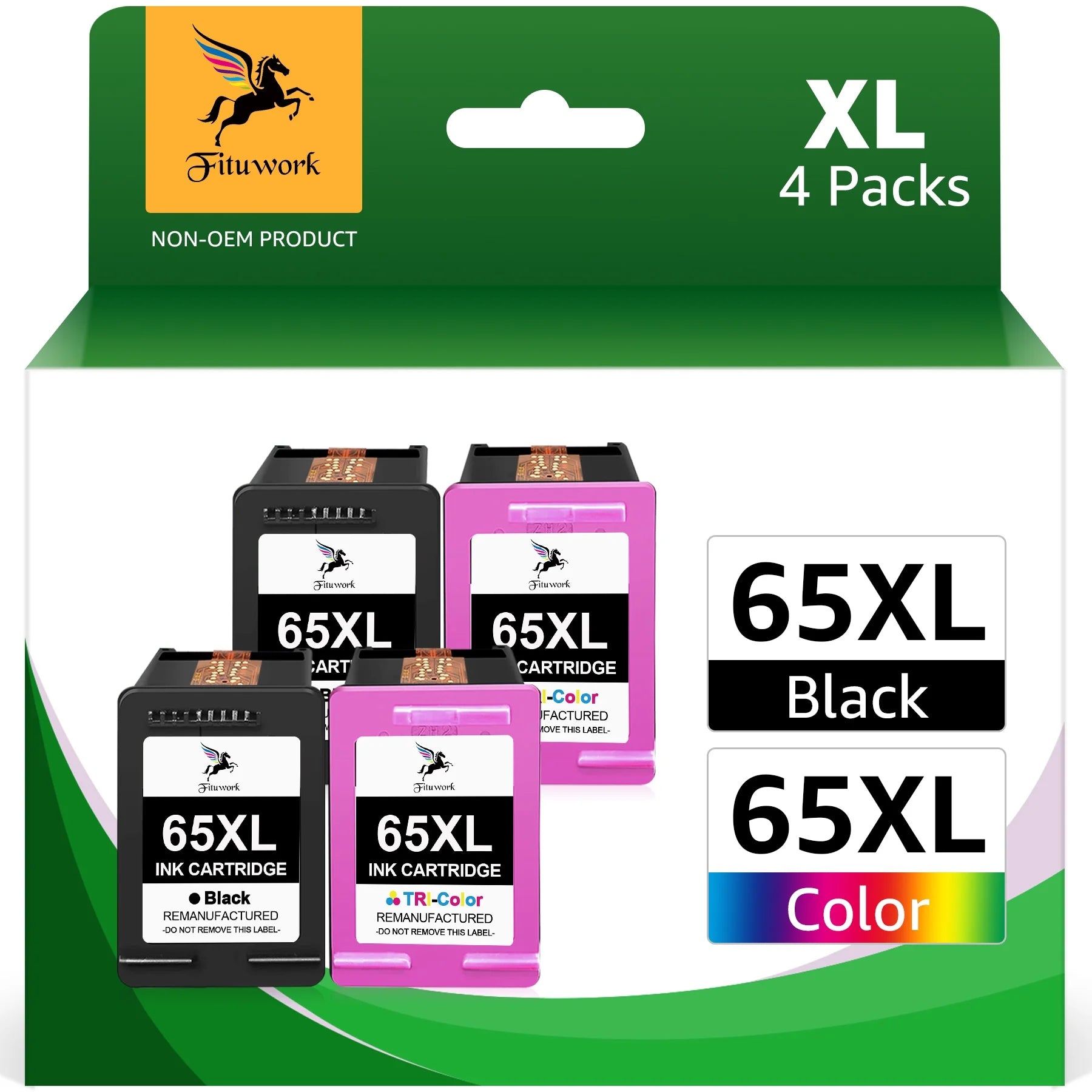 65XL Ink Cartridge for HP 65 ink cartridge for HP DeskJet 3772 3752 3755 Envy 5055 5010 5000 Printer (2 Black,2 Tri-Color)