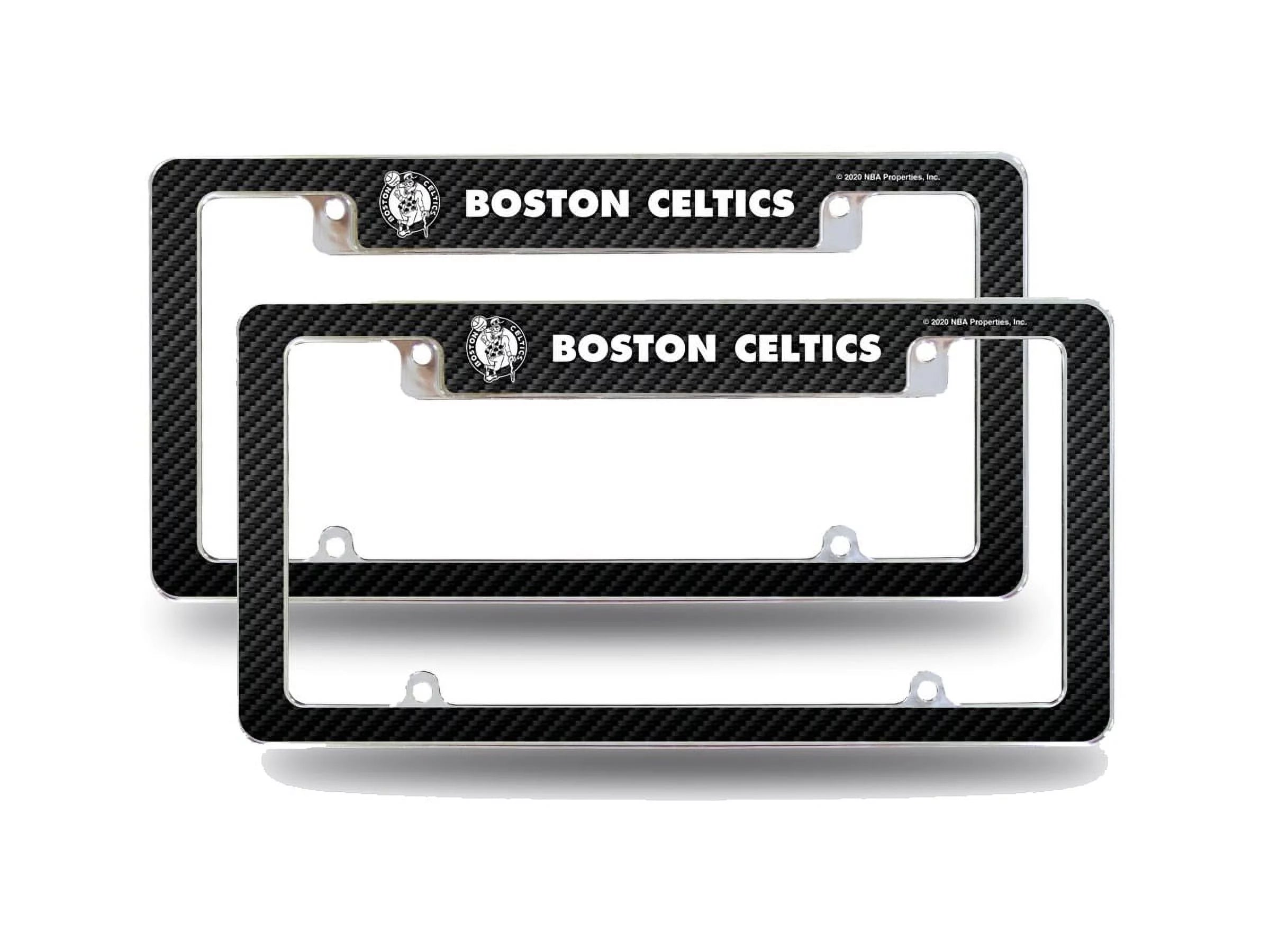 Boston NBA Celtics (Set of 2) Chrome Metal License Plate Frames with Carbon Fiber Design