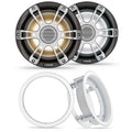 Fusion 1 pair SG-FL773SPG 7.7 Signature i3 Series RGB LED Marine Coax Gray Sport Grills with 1 Pair Fusion MS-FM77KIT 7.7 White Flush Mount Kit