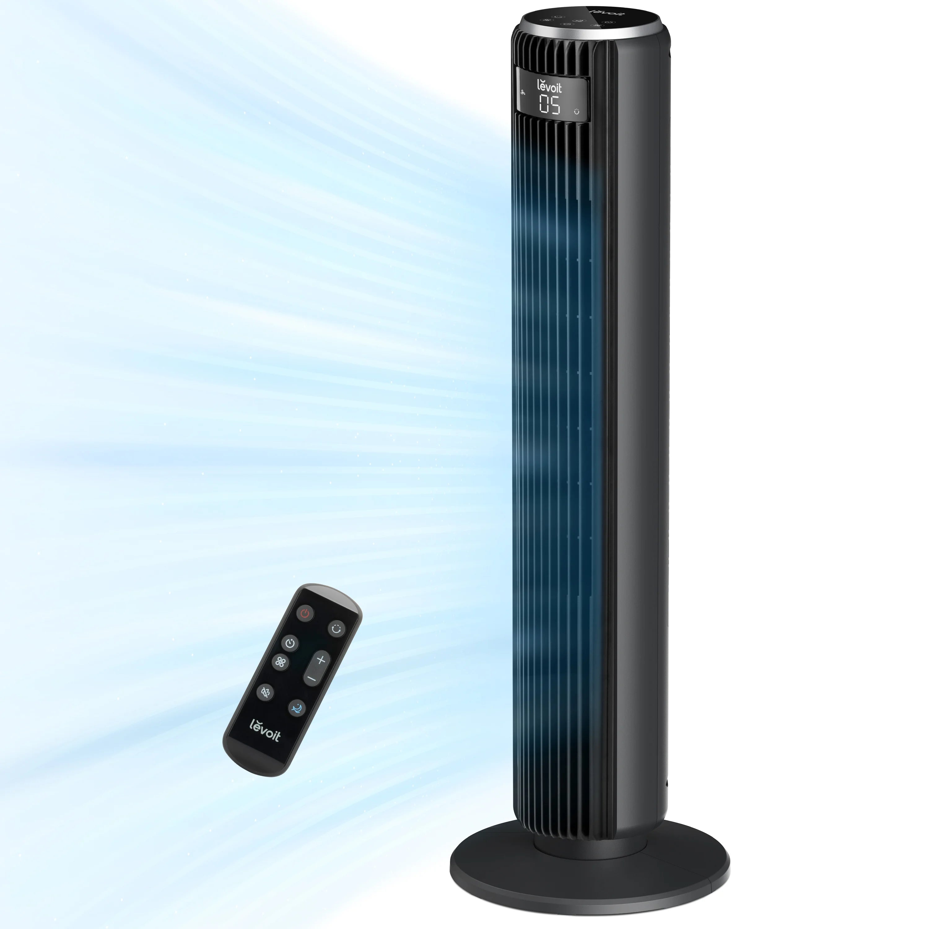 LEVOIT Tower Fan for Bedroom, 25ft/s Velocity 28dB Cooling Fan, Bladeless and 90¡ã Oscillating Fan with 5 Speeds, 4 Modes, 12H Timer, Standing Fan for Home, Black, Classic 36