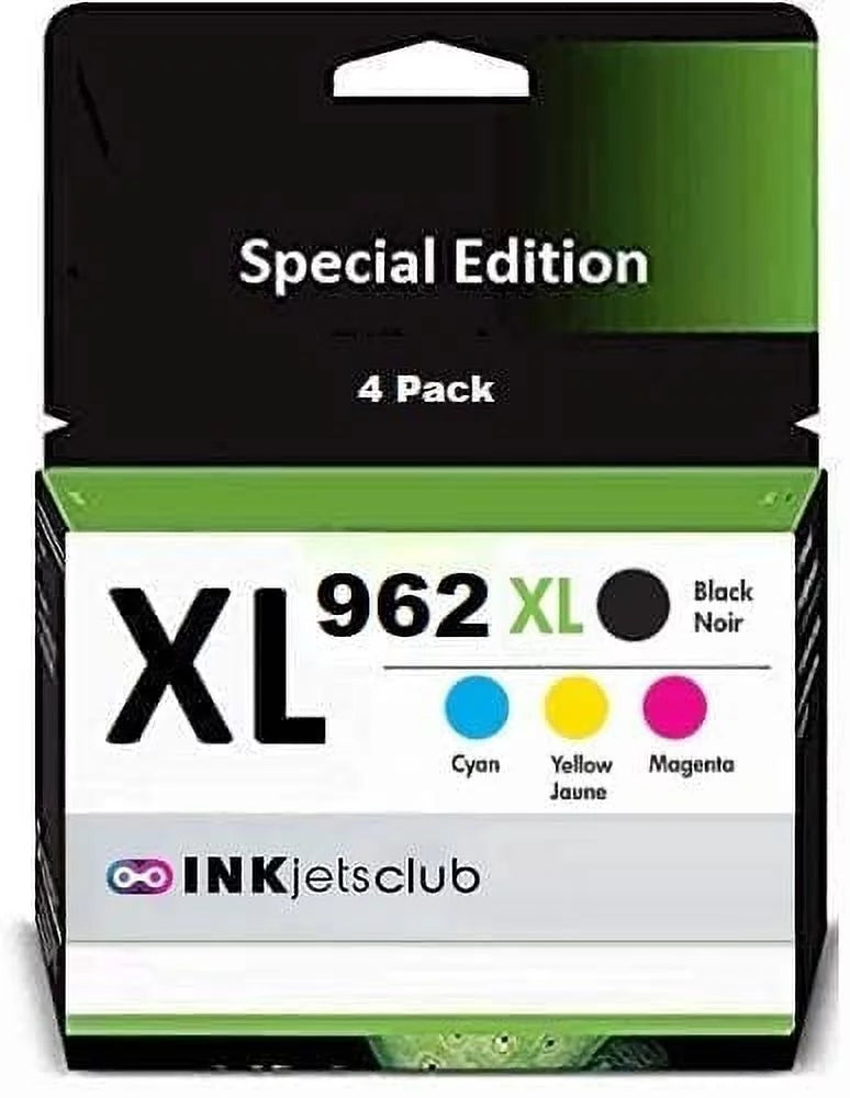 Restored INKjetsclub Compatible Ink Cartridge Replacement for 4 Pack HP 962XL High Yield Printer Ink. Works with OfficeJet Pro 9010 9012 9018 9015 9020 9025 9026 9027 Printers (Does not Read Ink Levels) (Refurbished)