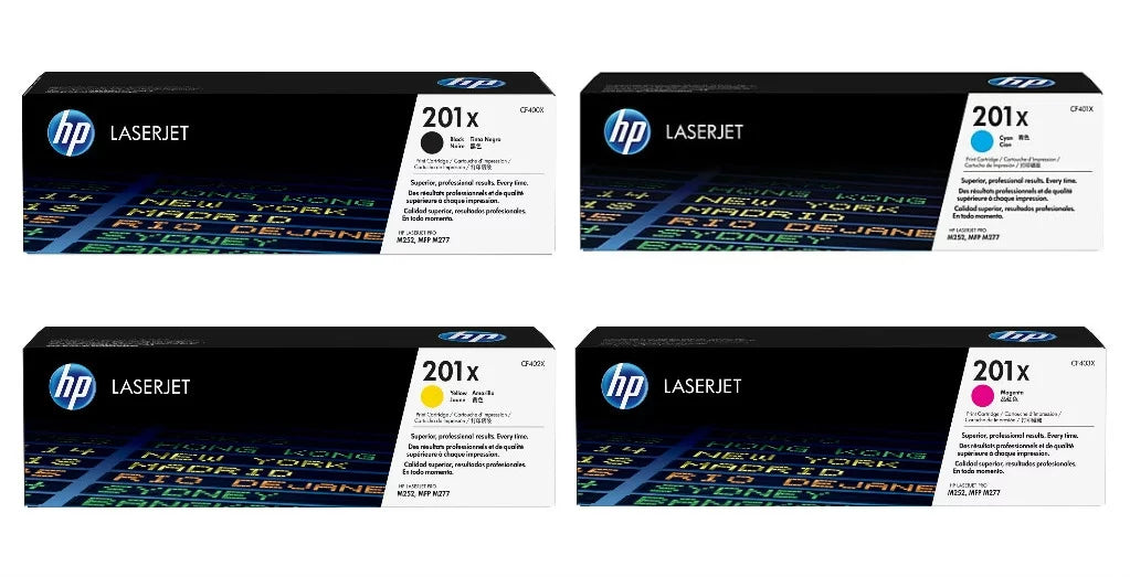 HP 201X (CF400X, CF401X, CF402X, CF403X) Black/Cyan/Magenta/Yellow High Yield Original LaserJet Toner Cartridges, 4-Color Set