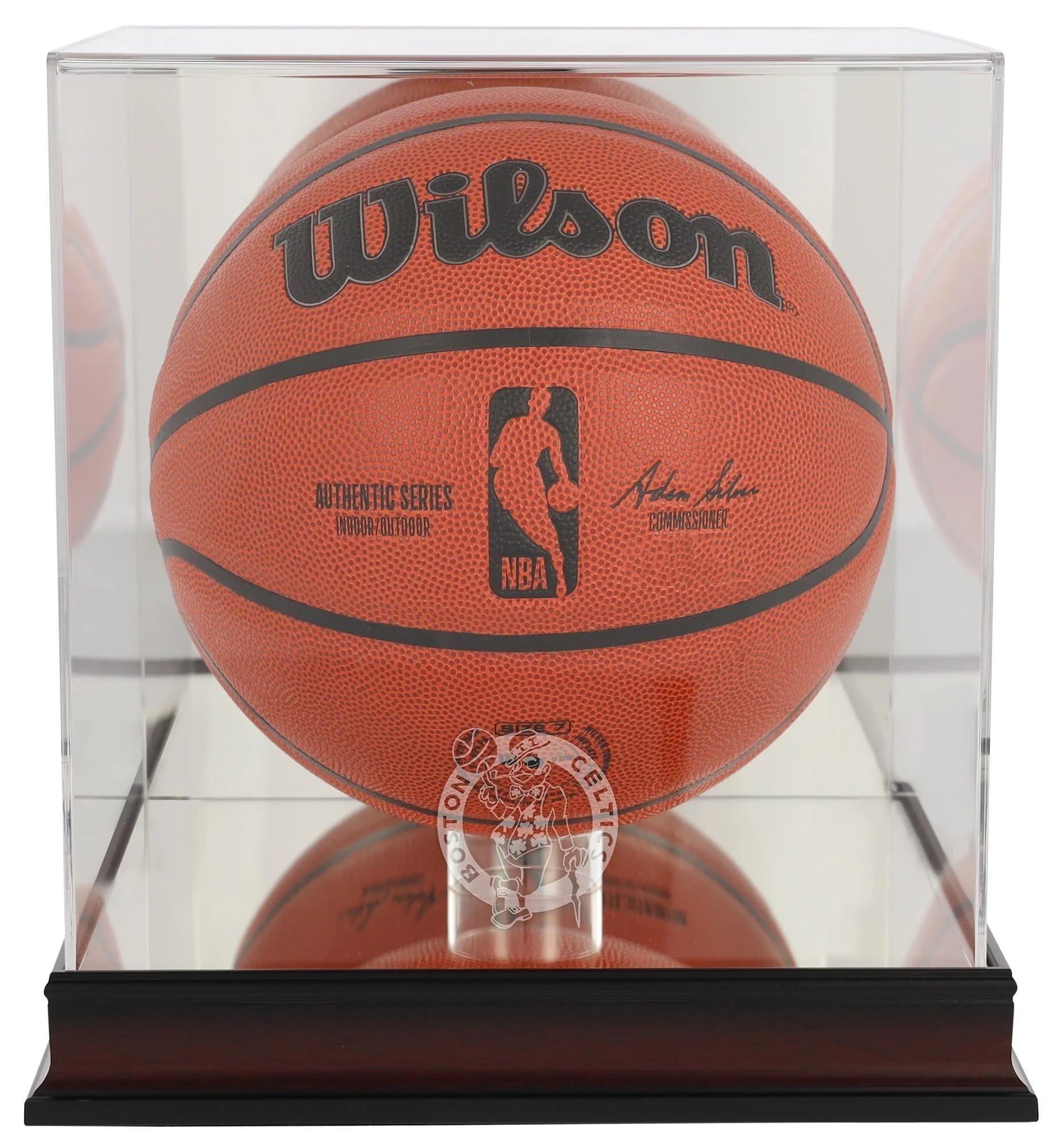 Boston Celtics Mahogany Team Logo Basketball Display Case with Mirrored Back