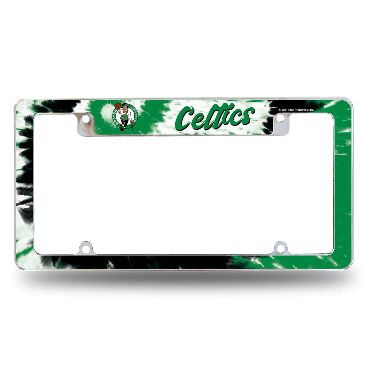 Boston NBA Celtics Chrome Metal License Plate Frame with Bold Tie Dye Design