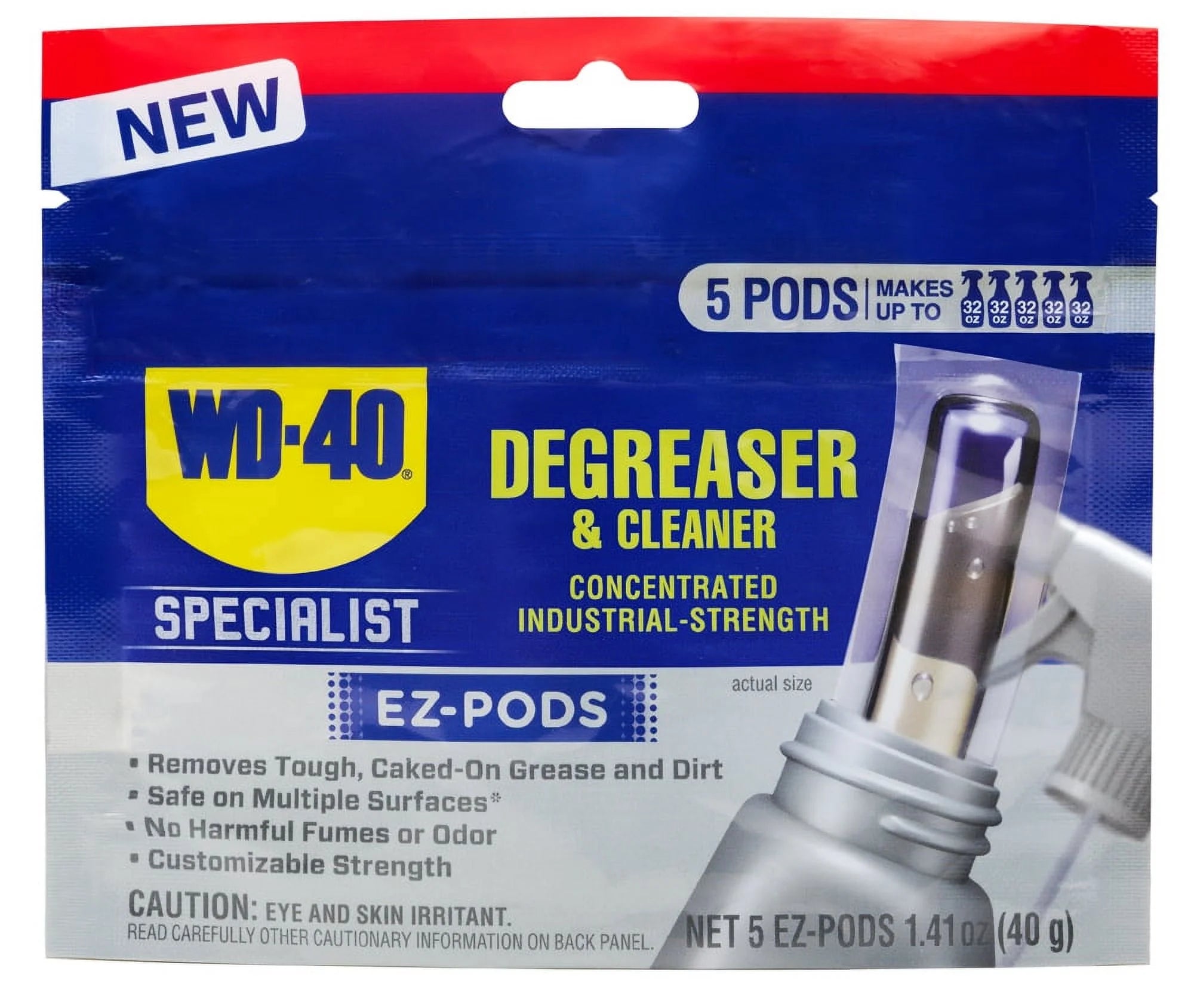 WD-40 Specialist Degreaser and Cleaner EZ-PODS, Customizable Industrial-Strength Concentrate, Multi-Surface Cleaning Solution, 1-Pack of 5 PODS